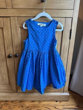 Mini Boden Blue Polka Dot Dress with Rainbow Back